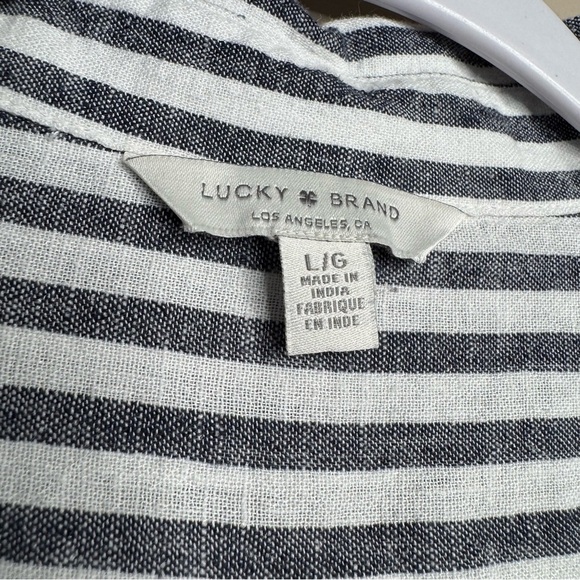 Lucky Brand 2024 Top Women’s Large White Gray Striped Henley 1/4 Button Down D2 - Picture 7 of 11